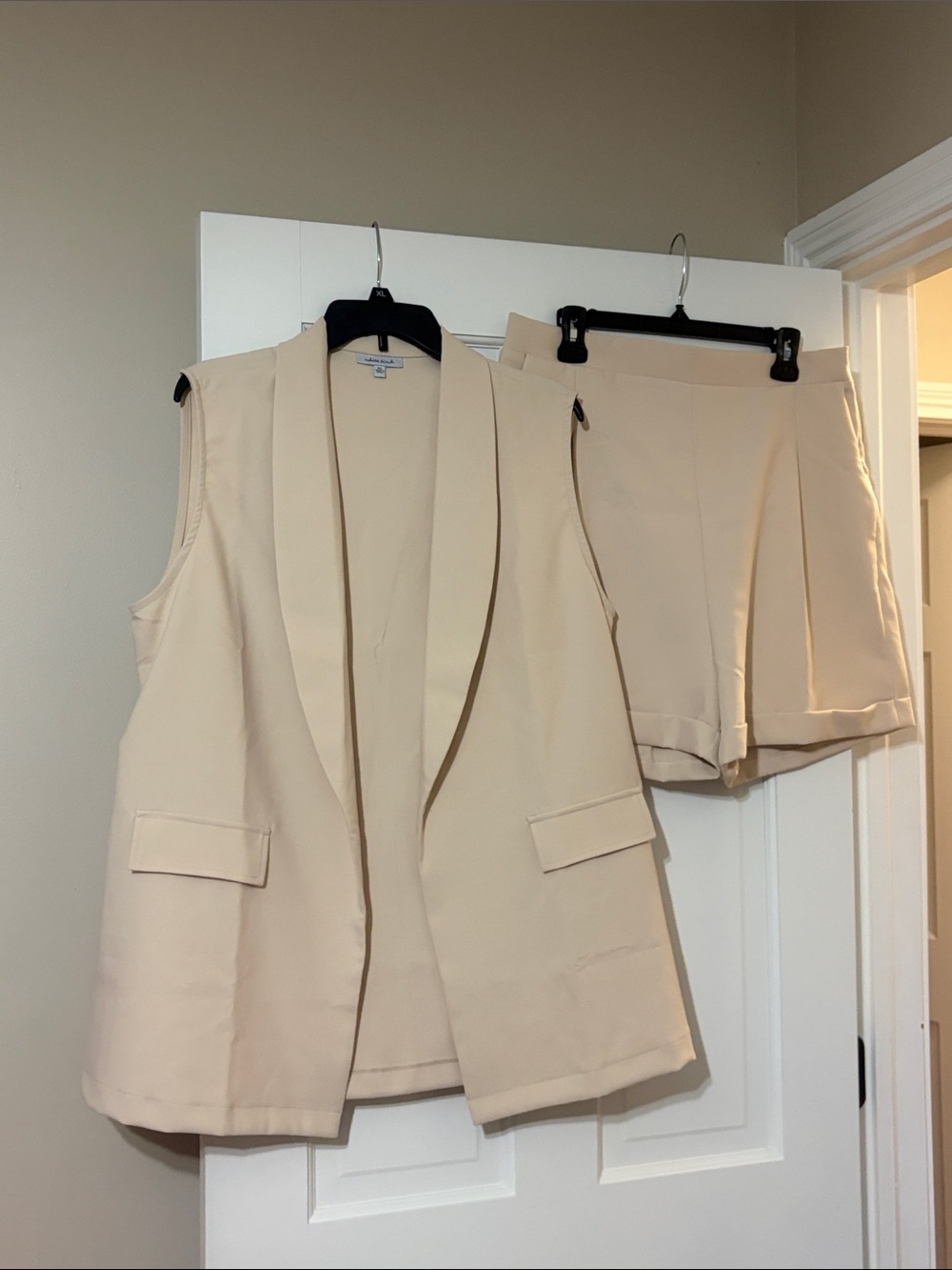 White Birch Beige Sleeveless Blazer Vest and Matching Shorts Set